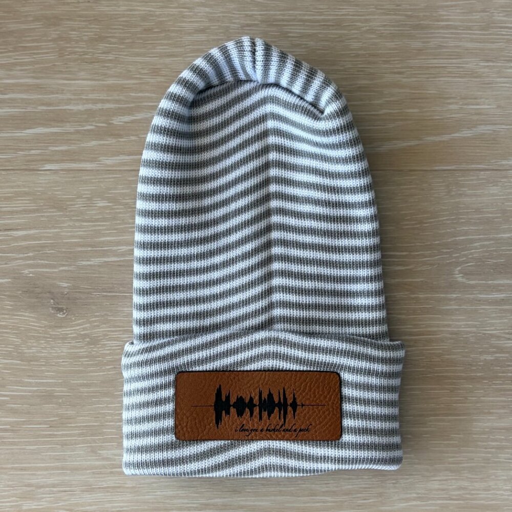 NEW I Love You A Bushel Cotton Baby Beanie Newborn Gray White Stripe Minimalist